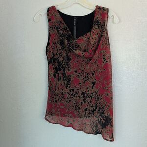 Mac & Jac Women's Small Sleeveless Asymmetrical Red Black Top Scoop Neck Flowy